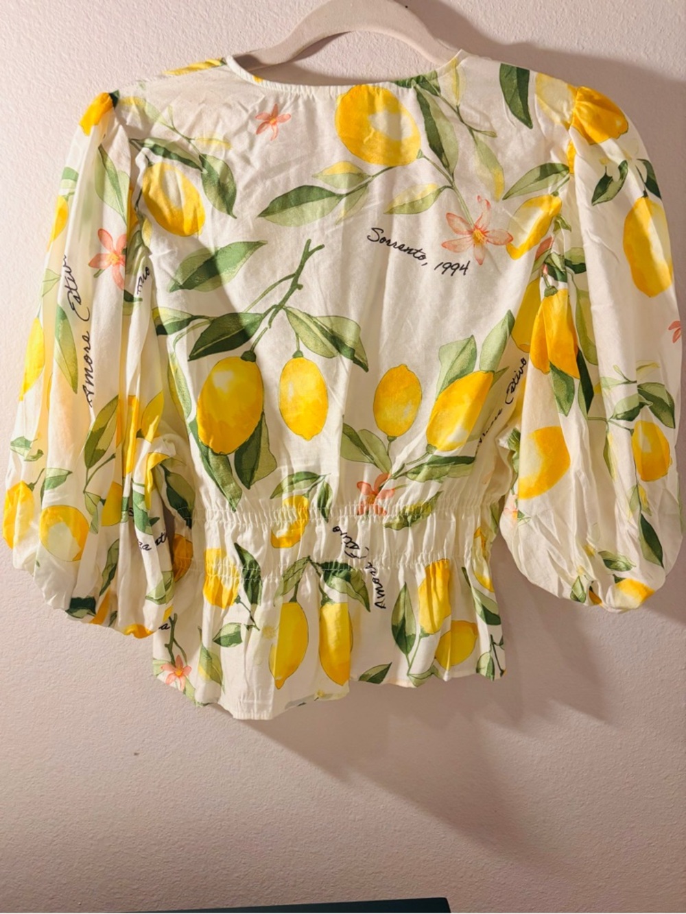 H&M Lemon-Print Puff Sleeve Blouse – Size M - Picture 7 of 9